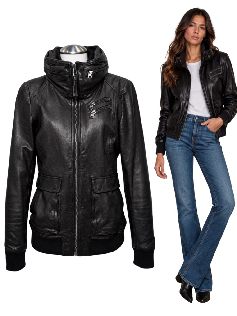 $980 MACKAGE Black Lamb Leather Hooded Jacket Sz S